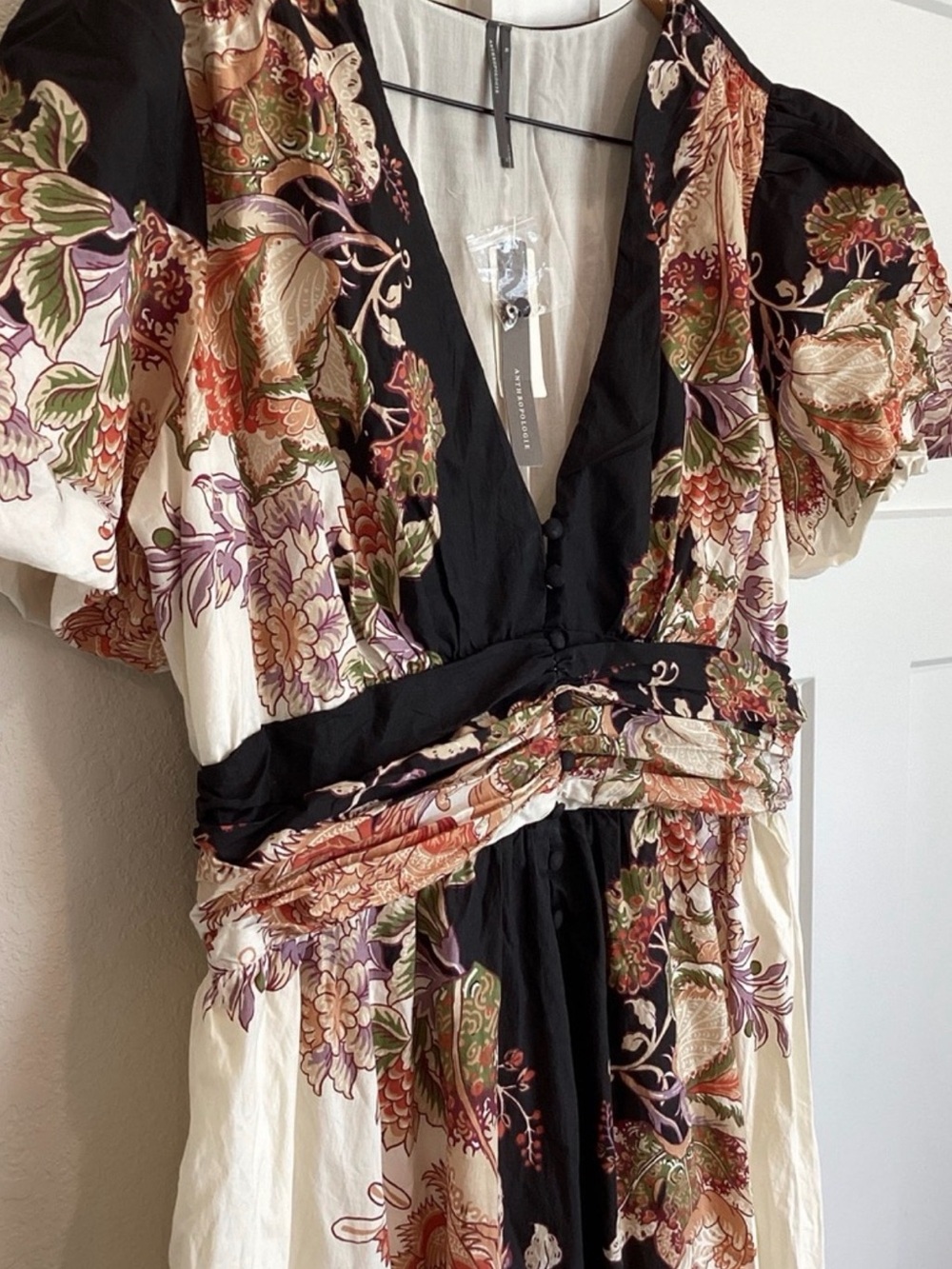 Anthropologie Katerina Button Front Floral Dress in Black and Cream - Picture 6 of 10